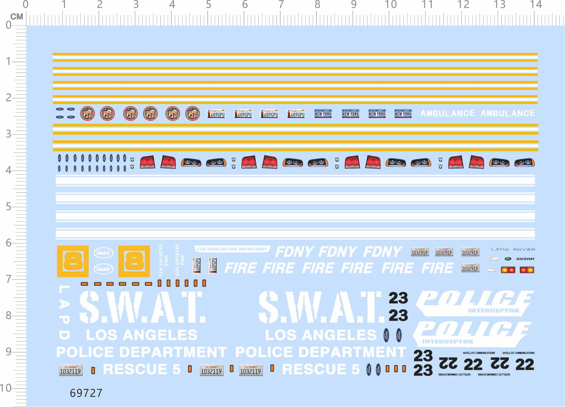 Car model US patrol police car fire truck (universal sign) special water sticker (69727)