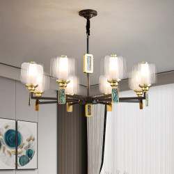 New Chinese-Style Chandelier for Living Room and Dining Room, Zen-Inspired Chinese Style, Modern Light Luxury, High-End New Model, All-Copper Lighting for High-End Villas