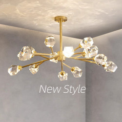 Nordic Crystal Chandelier All Copper Light Luxury Living Room Lamp Dining Room Bedroom Internet Celebrity Molecule Lamp Zhongshan Lamp Manufacturer Direct