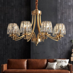 American-Style Light Luxury Crystal Chandelier, All-Copper Living Room Lamp, Post-Modern Dining Room and Bedroom Lighting, Direct Sales from Guangdong Zhongshan Manufacturer