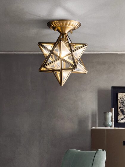 All-Copper Star Ceiling Lamp Corridor Aisle Lamp Post-Modern Entrance Balcony Lamp Zhongshan Lamp Manufacturer Direct Sales