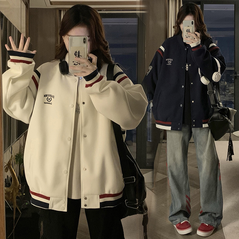 American Retro Vintage Embroidered Baseball Jacket for Women 2026 Spring Couple Style Trendy Brand Loose Jacket Trendy