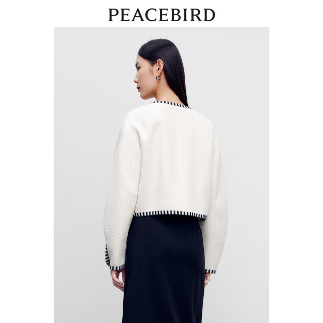 Peacebird Premium Black Small Fragrance Jacket Women's 2024 Spring New Style Round Neck Short Style High Quality Small Man