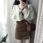 Váy xẻ eo cao mùa thu đông nữ 2018 phiên bản Hàn Quốc mới của nhung hoang dã nhung đen túi đeo hông bước váy chân váy ngắn xếp ly