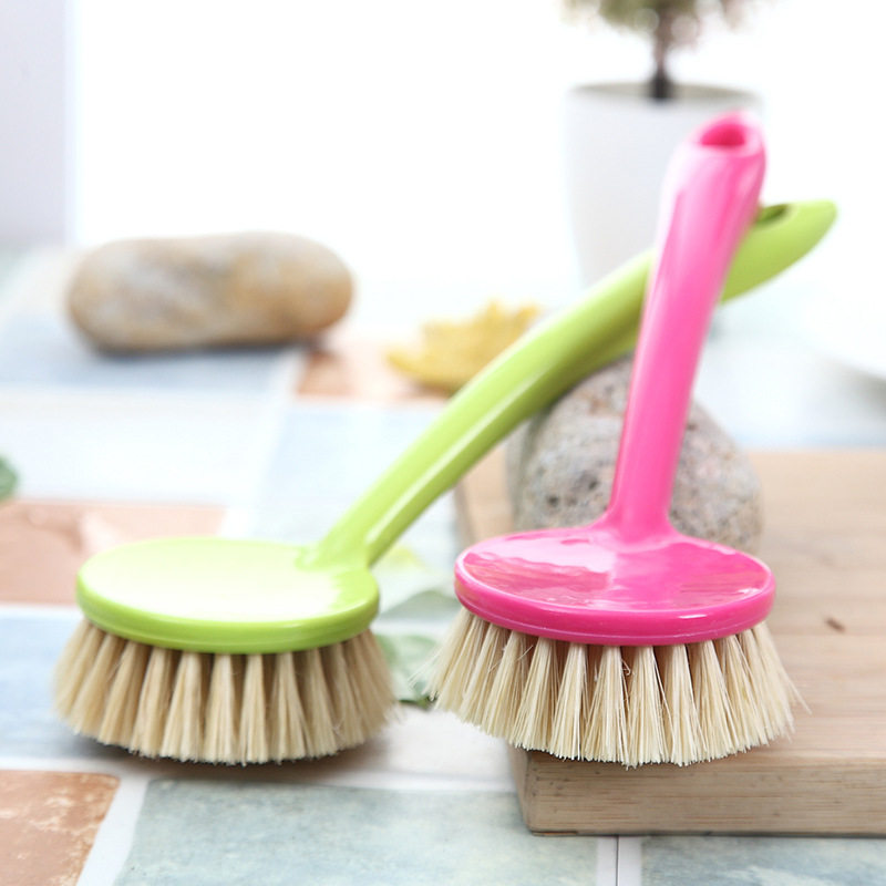 Pan brush natural coconut palm pan brush not stained with oil pan brushed kitchen long handle washing pan brush cleaning brush with handle 2 clothes