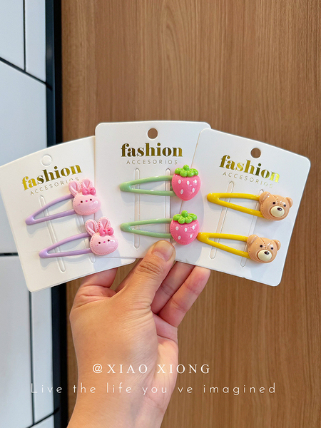 Kids Barrettes Cute Cartoon Hair Pin Baby Hair Accessories Rabbit Strawberry BB Clip Girl Side Clip Bang Clip New Arrival — 2