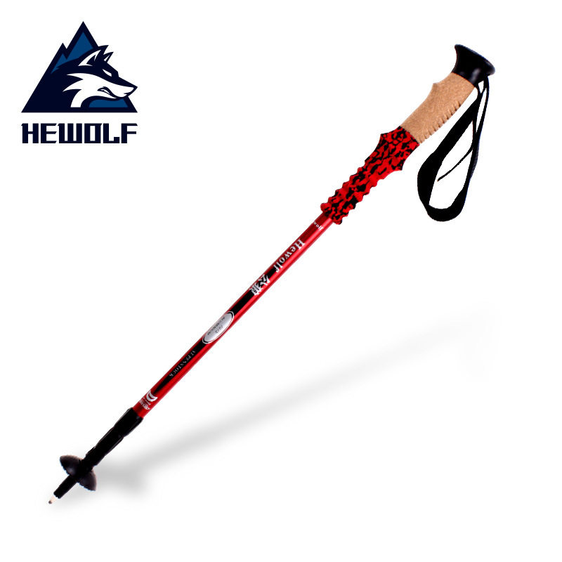 Male Wolf Mountaineering Stick 7075 Outdoor Walking Stick Cane folding telescopic climbing roller equipped with straight shank ultra-light walking mountain scepter