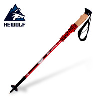 Male wolf mountaineering stick 7075 outdoor crutches cane folding telescopic mountain climbing stick equipment straight handle ultra-light hiking stick