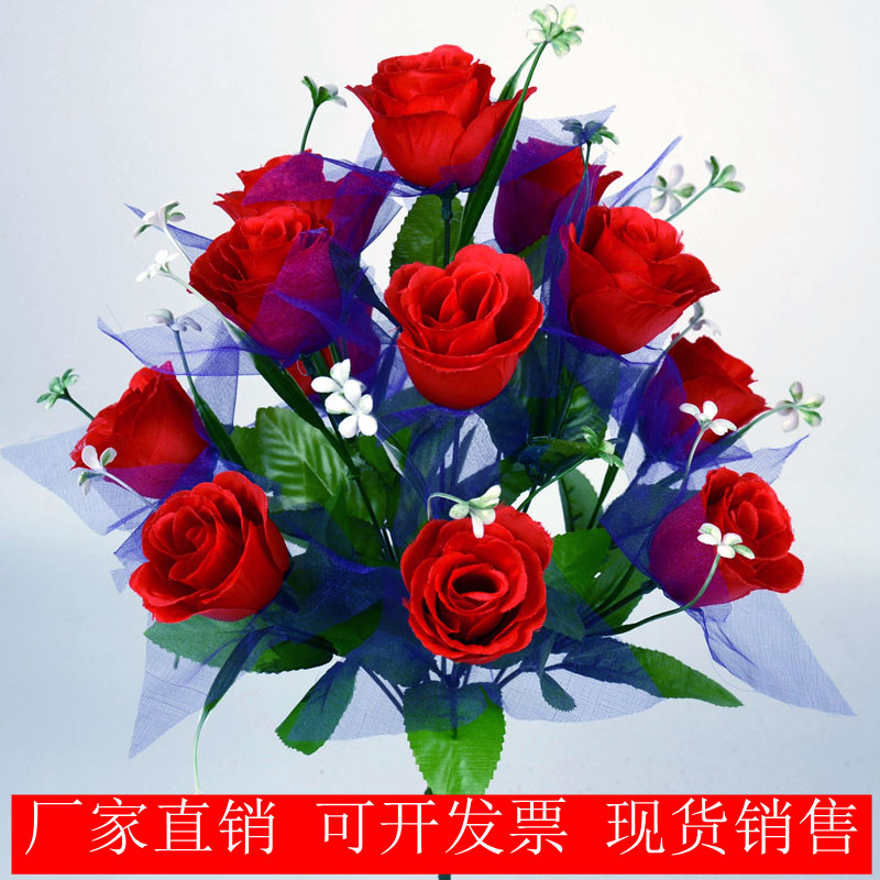 Emulation 12 Head Rose Wedding Decoration Arrangement Home Living Room Tea Table Tea Table Placement Flower Arrangement Fake Flower Plastic Flowers