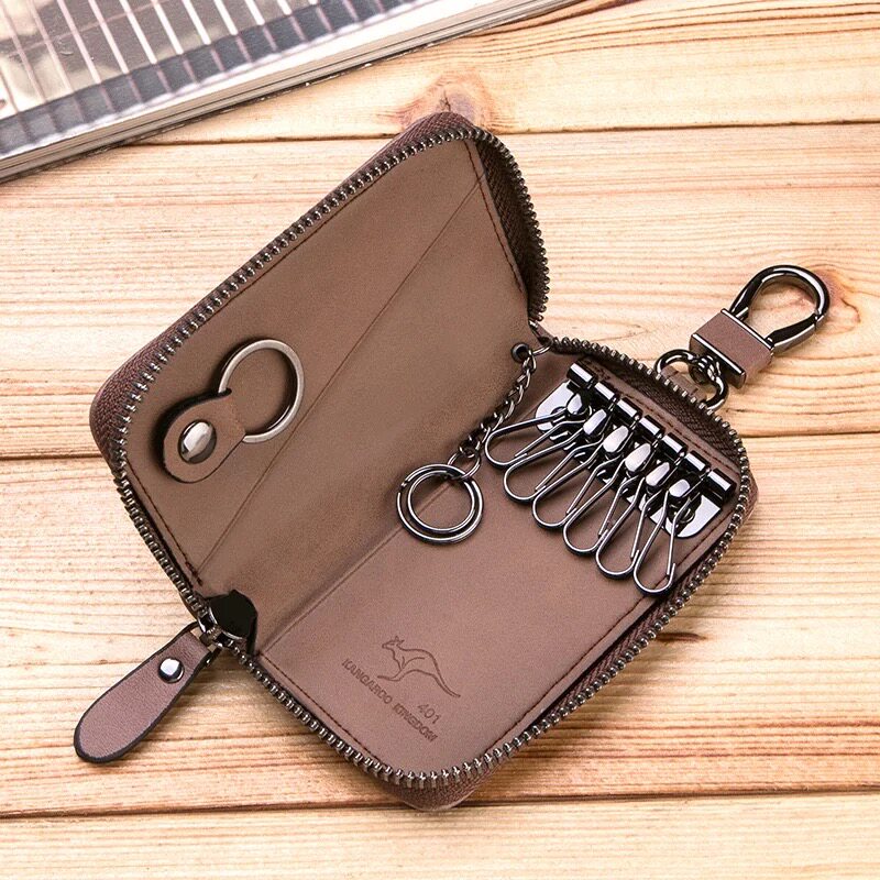 Real Leather Key Bag Men's Large Capacity Multifunction Key Bag Female Head Layer Cow Leather Bracelet Waist Hanging Upscale Car Key Bag