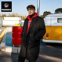PANMAX áo khoác len nam vừa dài áo len đen giản dị lỏng thủy triều áo da nam cao cấp