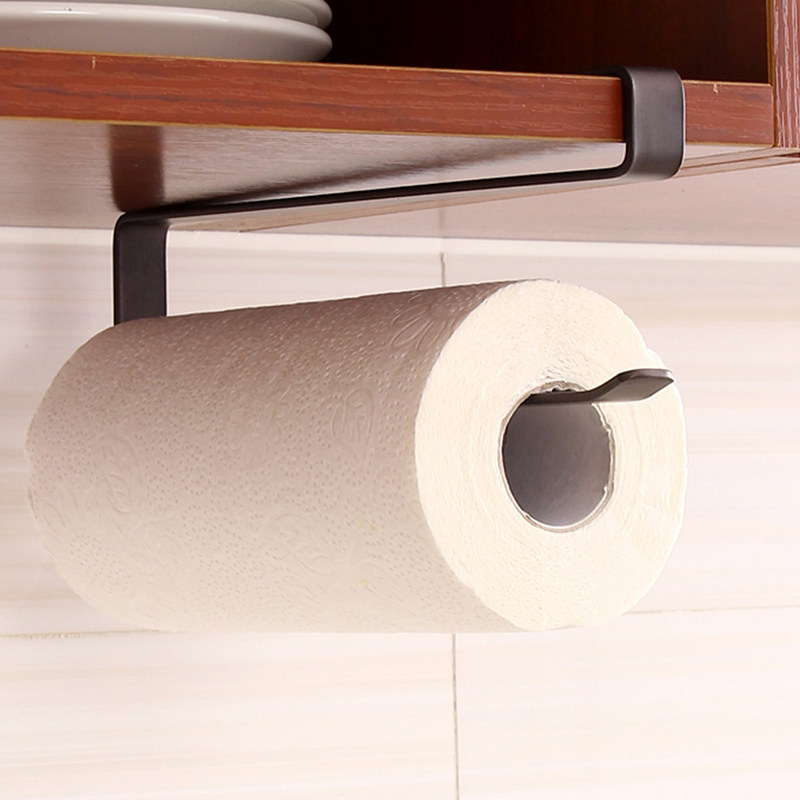 Kitchen tissue towel rack free punch down hook towel hanger nail-free powder room bathroom overall cabinet roll toilet paper storage rack