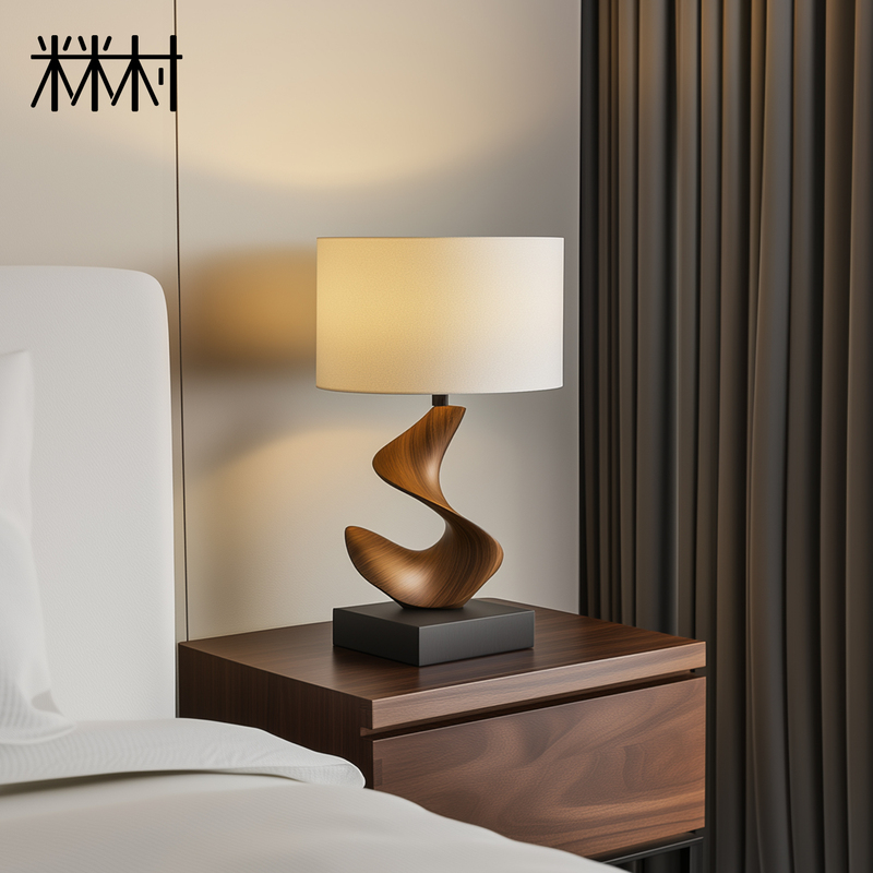 Wabi-Sabi Vintage Solid Wood Table Lamp Living Room Study Art Lighting Homestay Hotel Tea Room Decoration Bedroom Bedside Table Lamp