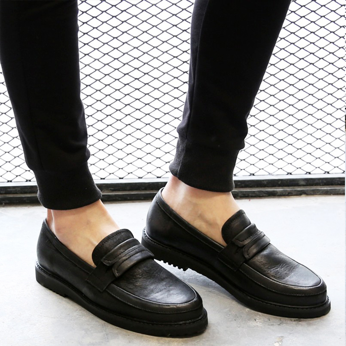 Spring Lego Shoes Male Korean version Flow Su genuine leather bean Bean Shoes Retro low Help casual shoes men's thick bottom Inn leather shoes