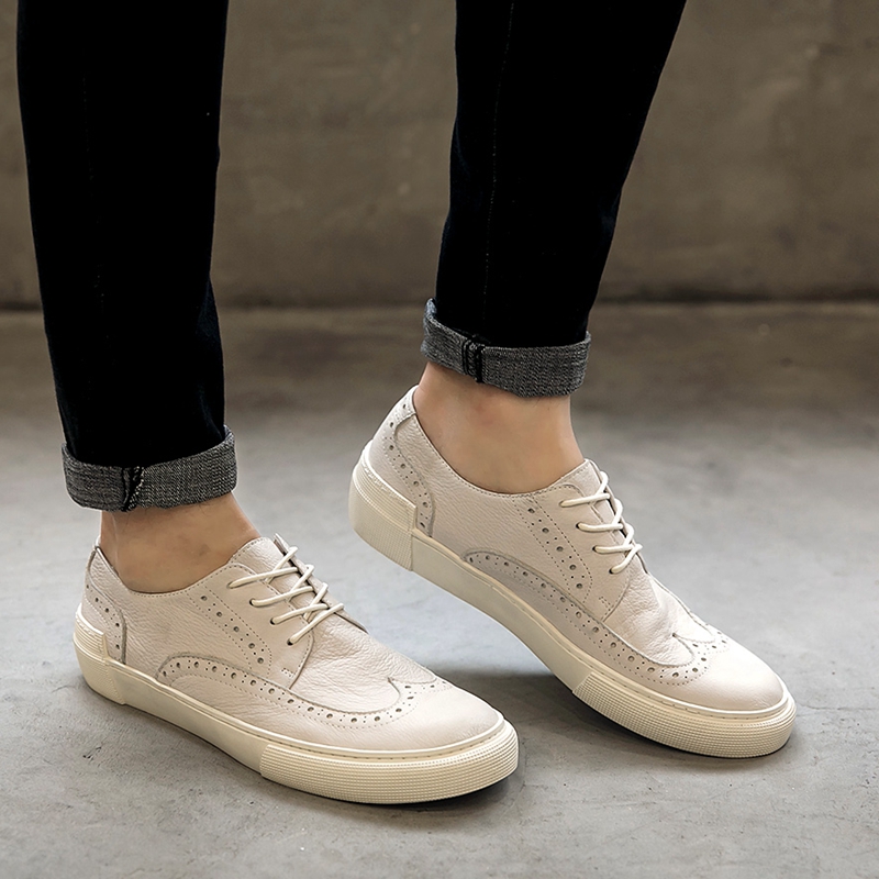 2022 spring new genuine leather small white shoes men's day department 100 hitch men's shoes original Inron carved sports casual board shoes