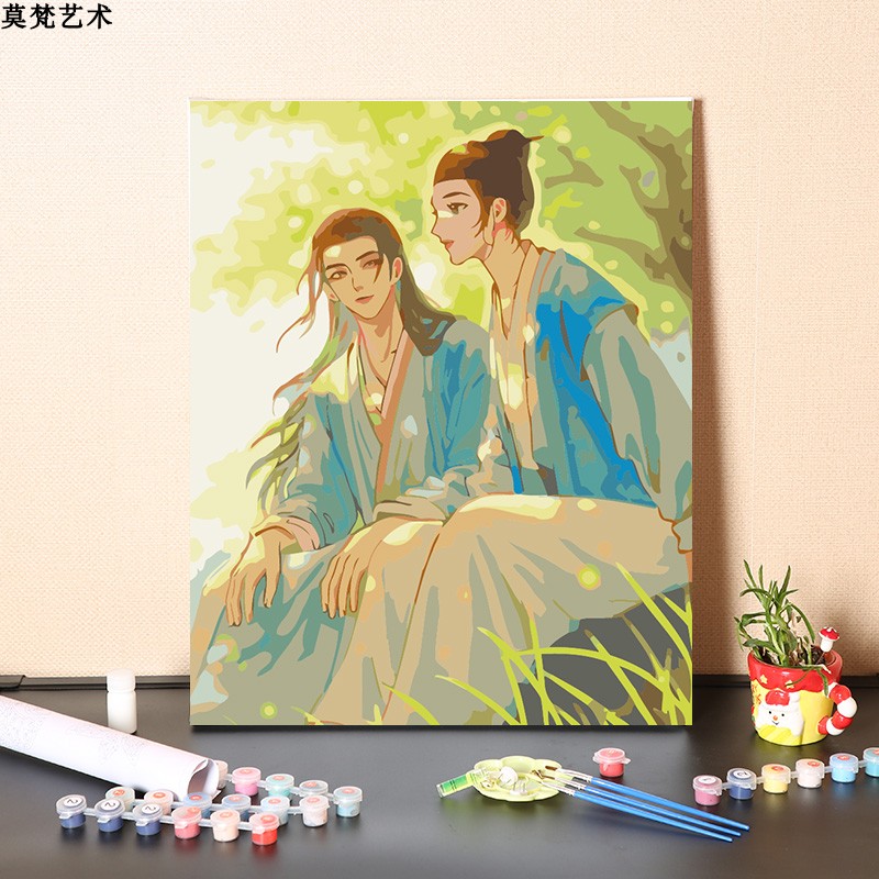 Digital oil painting diy hand filling long phase Simini six leaves seventeen cartoon characters hand-painted painted oil color drawing-Taobao