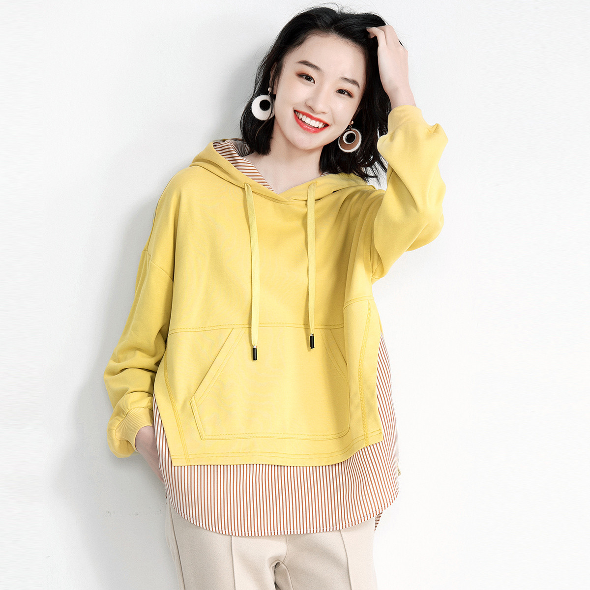 Free Suction Large Size size Long sleeves thick cotton T Women 2021 Fall new fashion Loose Two Long Sleeves Jacket