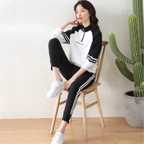 Free breathing Black personality suit autumn 2021 New collar Korean version of sweater casual pants two-piece women