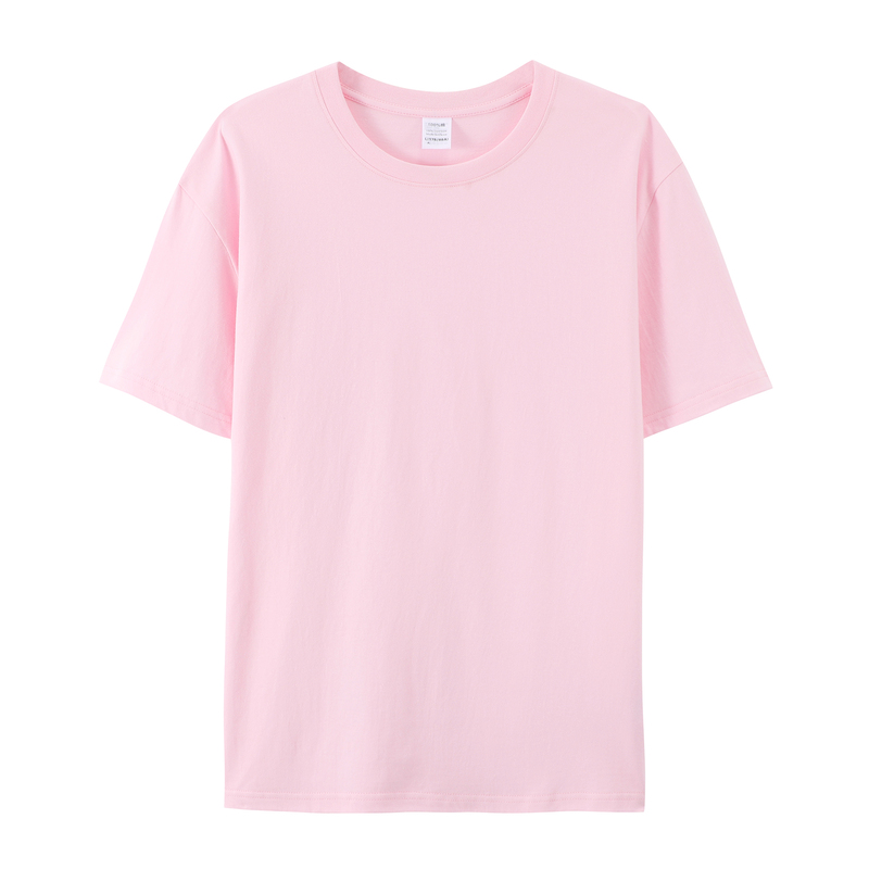 Light Pink Pure Cotton Solid Color Round Neck Short-Sleeve T-Shirt for Men and Women, All-Cotton Light Pink Base Shirt, Loose Half-Sleeve Tee for Layering