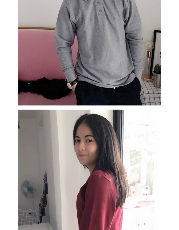 [Nhà nhỏ màu trắng] mùa thu và mùa đông Áo sơ mi polo dài tay Nhật Bản nam và nữ rộng rãi cotton kích thước lớn Paul áo thủy thủ đội tùy chỉnh
