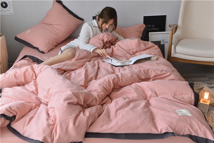 Nordic đơn giản denim rắn màu bông rửa doanh nghiệp giường đôi đơn chăn giường đơn cotton ba mảnh - Bộ đồ giường bốn mảnh chăn ga gối đệm cao cấp