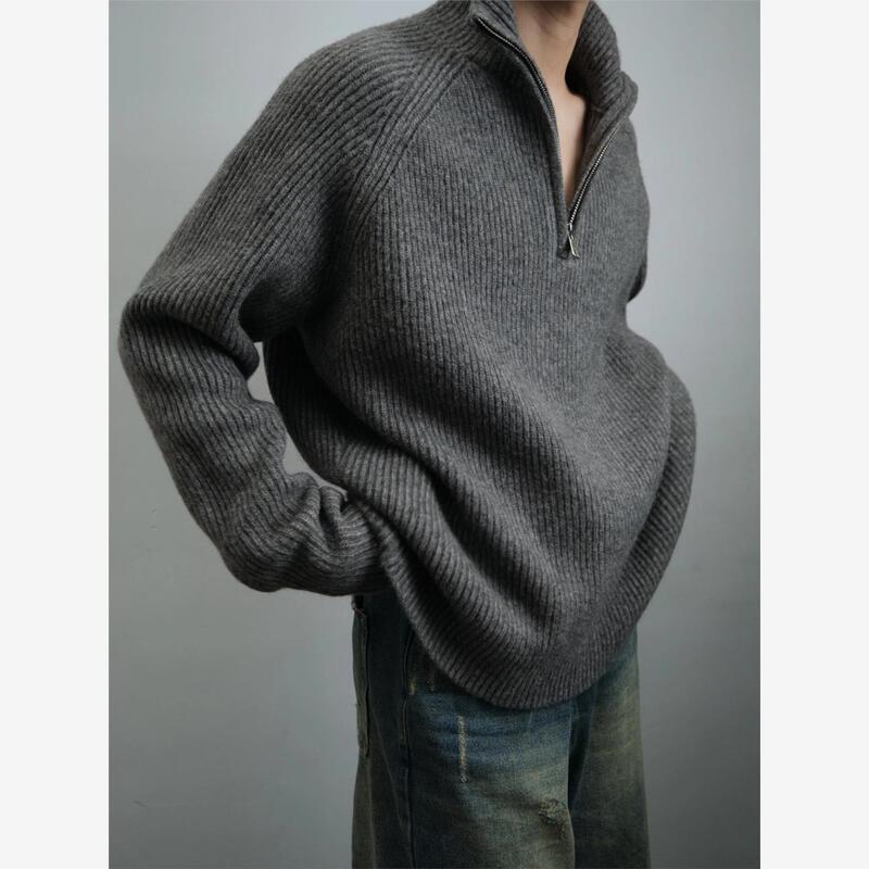 American-Style Half-Zip Polo Shirt for Men, Korean Style Inner Knit Base Shirt, Turn-Down Collar, Casual Loose Sweater, Autumn and Winter Trendy Brand American-Style Half-Zip Polo Shirt for Men, Korean Style Inner Knit Base Shirt, Turn-Down Collar, Casual Loose Sweater, Autumn and Winter Trendy Brand