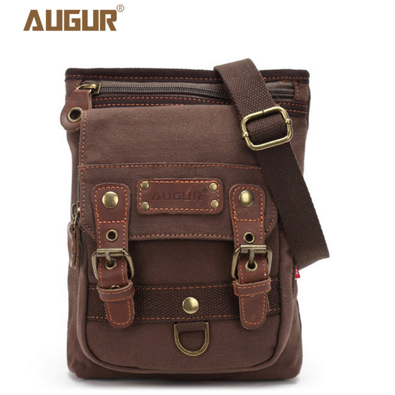 AUGUR solid color canvas backpack fashion trend wear-resistant men's small fanny pack shoulder crossbody reference book bag