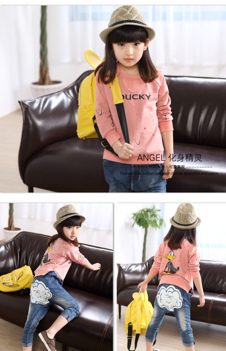 Mùa xuân và mùa thu mẫu bé gái áo thun cotton dài tay cho bé lớn và trẻ em thả lỏng đáy áo cộng với áo len nhung dày áo thủy triều áo thun trẻ em dài tay