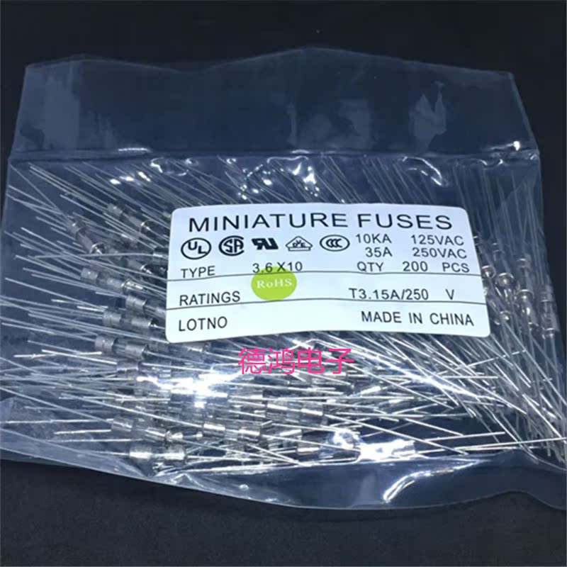 T3 15A 250V pin fuse 35A250V 3 6MMX10MM a pack of 200