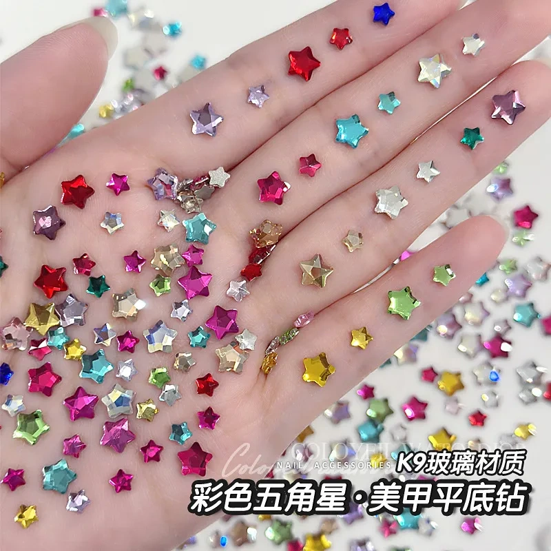 Spring Pomelo Internet Celebrity New Style Little Monkey Colorful Star Nail Art Rhinestones Super Shiny Flat Bottom Five-Pointed Star K9 Glass Nail Art Decorations Spring Pomelo Internet Celebrity New Style Little Monkey Colorful Star Nail Art Rhinestones Super Shiny Flat Bottom Five-Pointed Star K9 Glass Nail Art Decorations