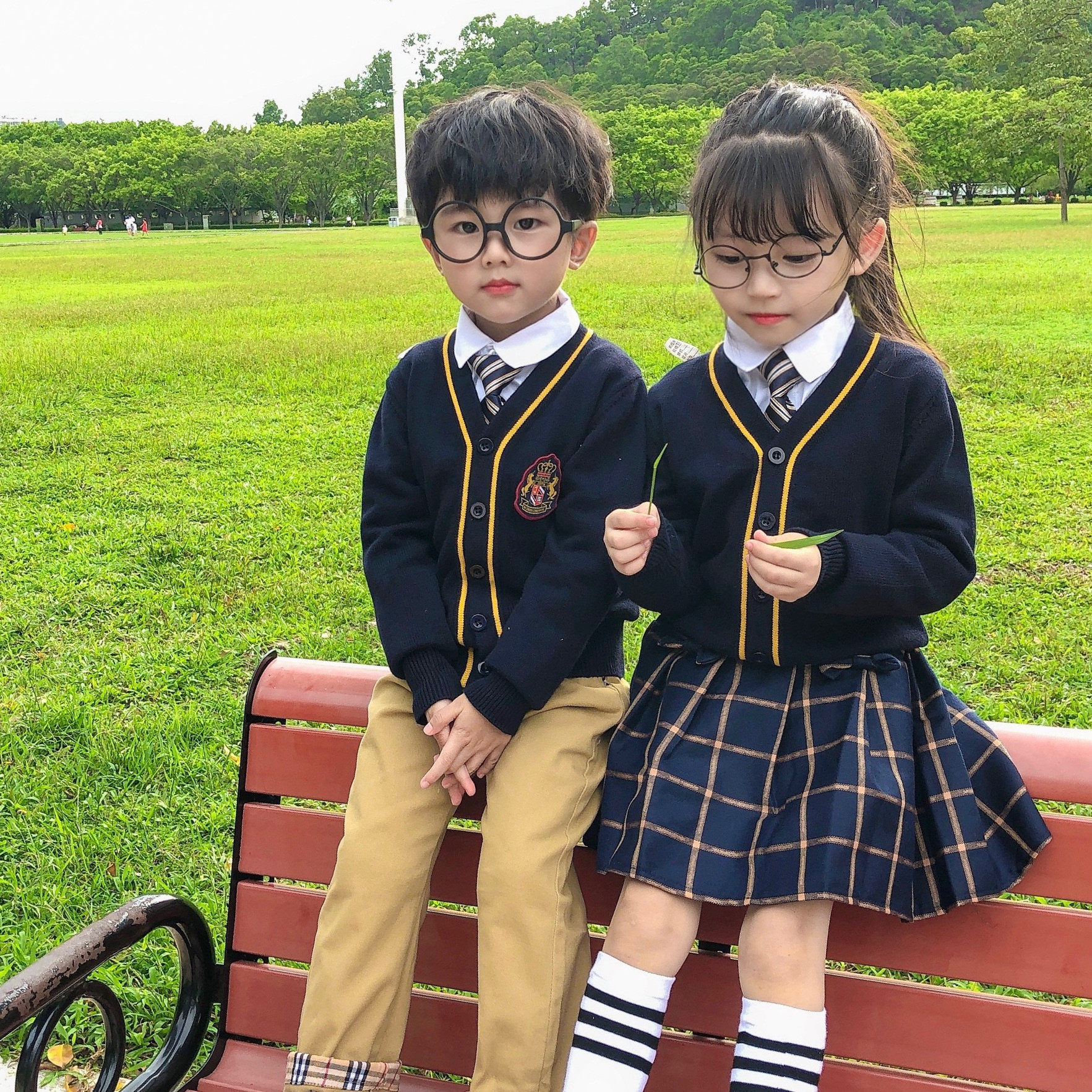 Elementary School Uniforms Spring Autumn Winter Clothing Sweater Yinglun College Wind Suit Kindergarten Garden Clothes Banfu Blue Three Sets