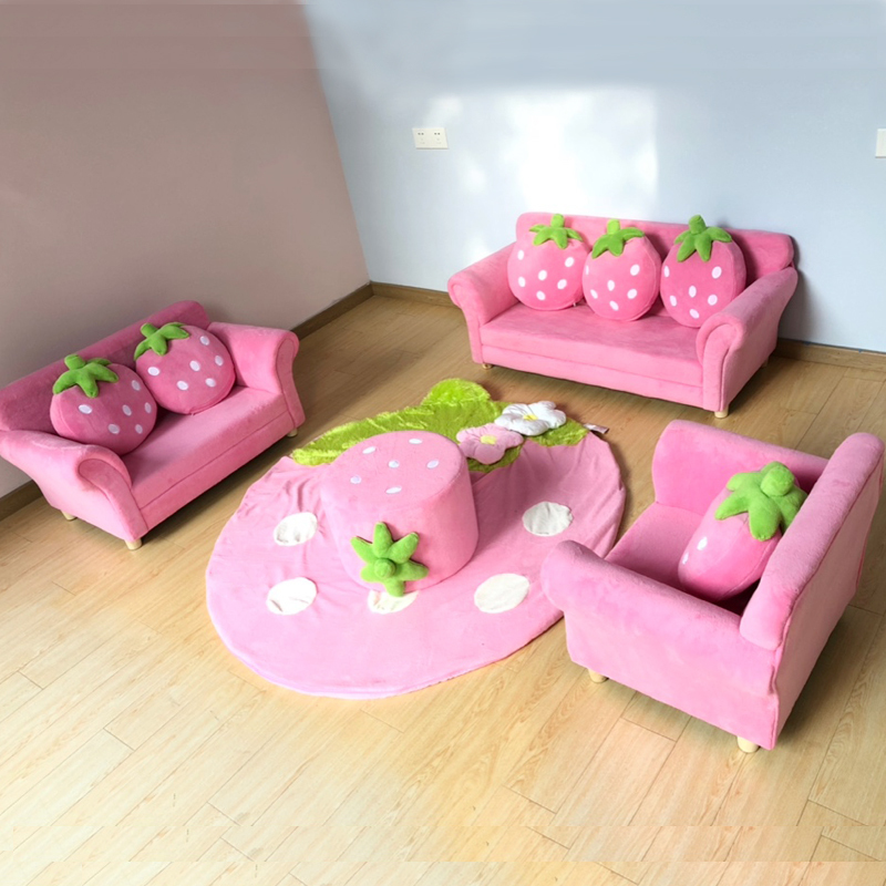 Strawberry Children's Sofa Cute Cartoon Fabric Single and Double Combination Sofa Kindergarten Baby Small Sofa
