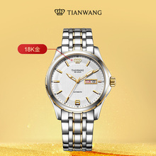 Tianwang Watch Shanhe Series Business Double Calendar Mechanical Watch Golden Middle aged Men's Watch 5732 as a Gift for Dad
