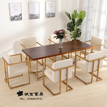Light luxury Nordic solid wood dining table and chair combination creative iron restaurant dining table loft retro rectangular dining table