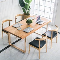 Nordic household solid wood dining table and chairs Simple iron computer table restaurant cafe table furniture