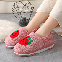 Cotton slippers female all-inclusive heel thick bottom cute strawberry indoor home slippers winter warmth plus velvet cotton shoelace heel