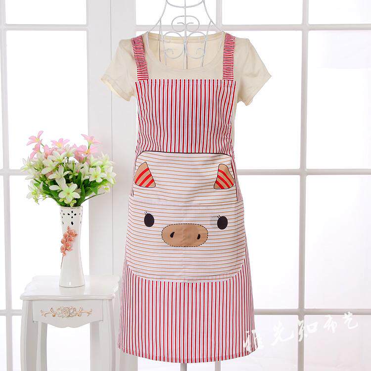 Korean version apron Skirt Cartoon Hood Cute Home Cotton Linen Kitchen cooking oil-proof laces waistline Working women Fashion
