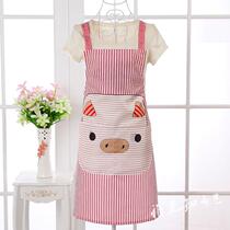 Korean version apron Skirt Cartoon Hood Cute Home Cotton Linen Kitchen cooking oil-proof laces waistline Working women Fashion