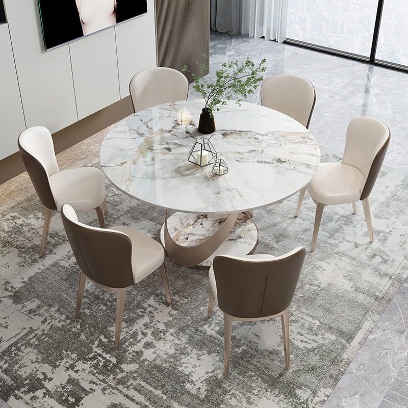 Slate dining table round turntable rotating light round table light luxury modern minimalist household small apartment dining table and chair combination
