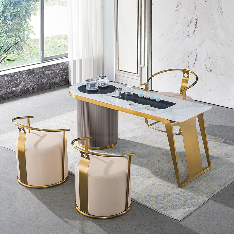 Modern minimalist high-end large board tea table and chairs composition office light lavish rockboard tea art table Home Balcony Tea Table-Taobao