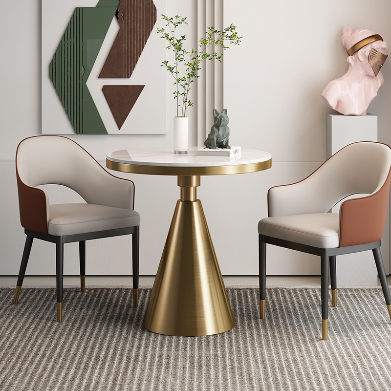Imported slate small round table small apartment stainless steel dining table modern light luxury negotiation tables and chairs balcony leisure round table and chairs