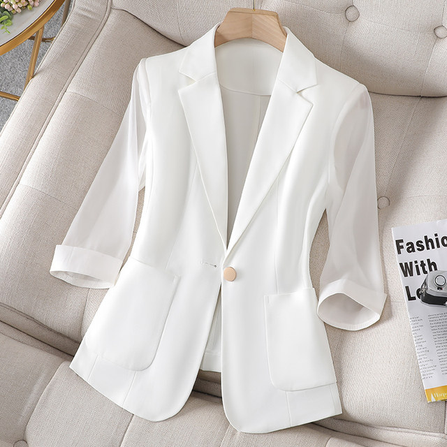 White small suit jacket women's summer thin section summer style 2022 new short section small three-quarter sleeve temperament suit