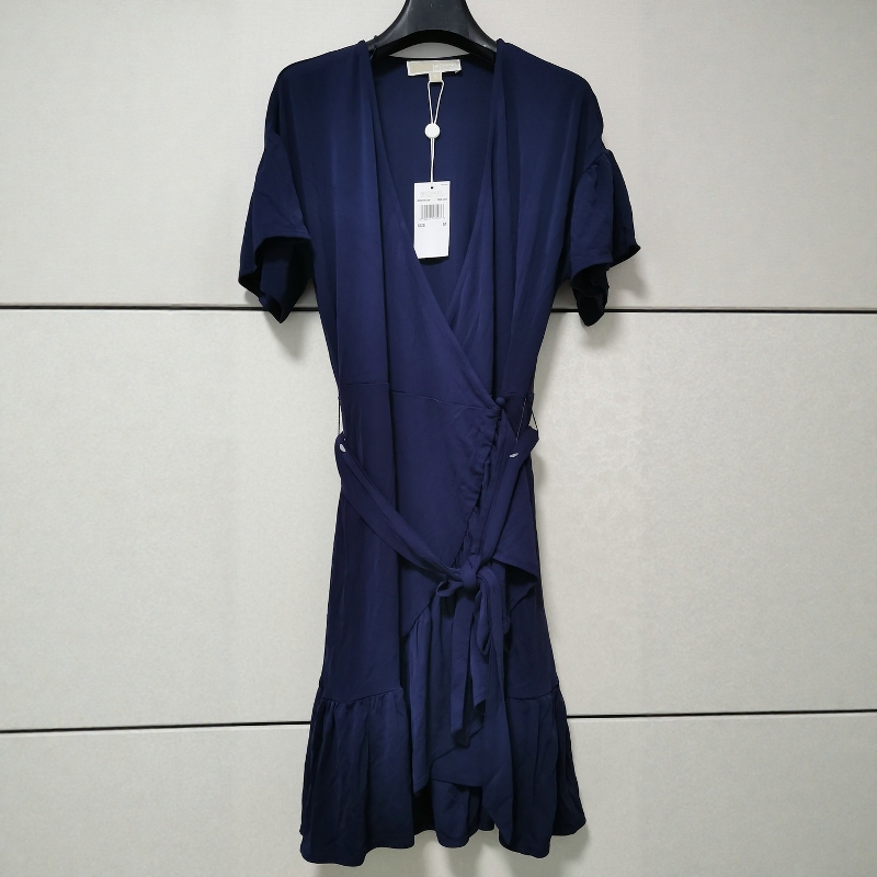 Michael Kors Summer Women's Solid Color Mk Pleated/Ruffled/Sequined Patchwork Slim-Fit Short-Sleeve Dress