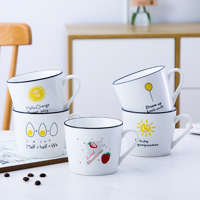 ins cute ceramic mark cup home drinking water cup office tea cup breakfast milk cup coffee cup oats