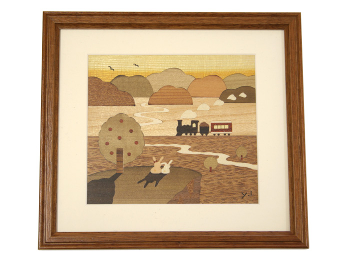 Japanese Wood inlaid Inlaid Painting Box Root Pinning Wood Fine Wood Inlaid Decoration Painting Living Room Solid Wood Hanging Painting