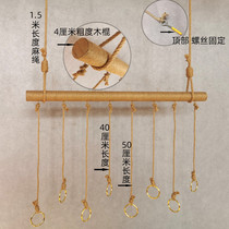 Clothes store hanging clothes hook is hanging solid wood wall display rack wall hanging hemp rope ring boom side hanging clothes rack
