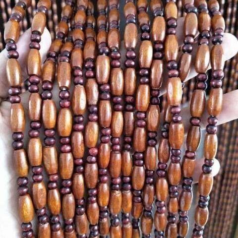 Brown wood bead curtain Chinese style door curtain Chinese style solid wood bead curtain Decorative partition curtain Bathroom Feng shui curtain