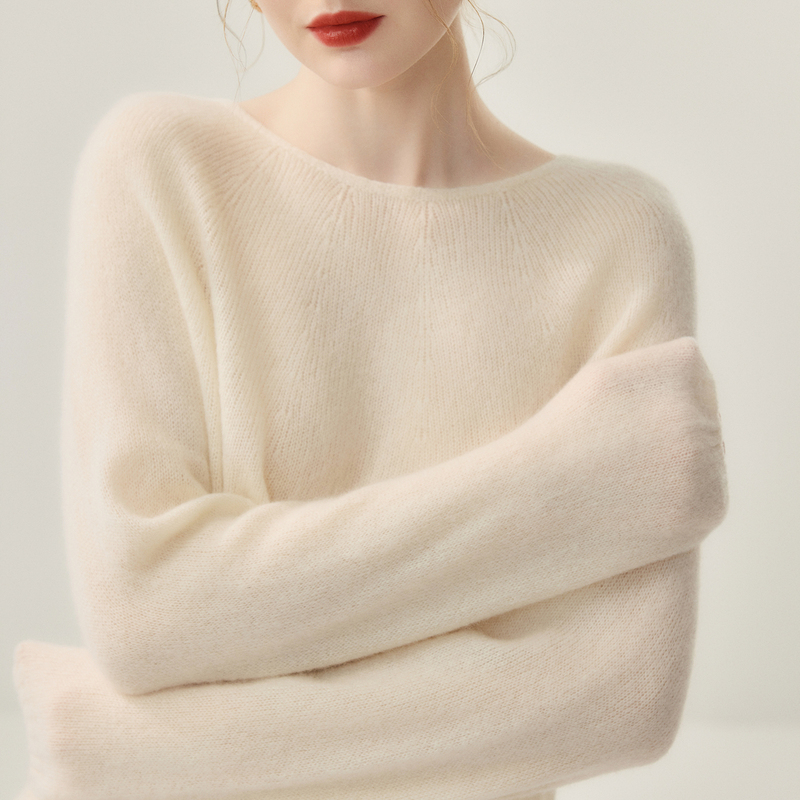 Light, Soft and Waxy~75% Cashmere, 25% Mulberry Silk! Thin Round-Neck Loose Knit Sweater for Women, Seamless and Lazy Style Light, Soft and Waxy~75% Cashmere, 25% Mulberry Silk! Thin Round-Neck Loose Knit Sweater for Women, Seamless and Lazy Style