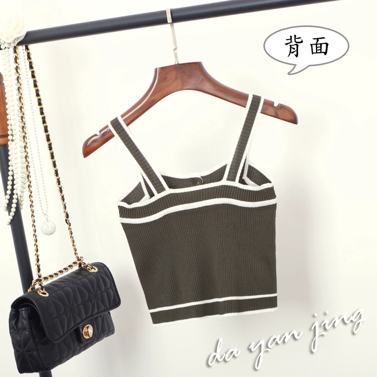 Mùa hè hoang dã dây đeo ngắn dệt ngoài của phụ nữ mặc vest cổ chữ V nút mỏng mùa xuân ở áo sơ mi phía dưới