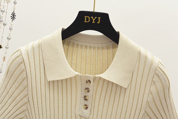 Hàn quốc phiên bản của V-cổ retro ve áo skinny slim màu rắn dệt kim ngắn tay POLO áo sơ mi Mỏng áo thun áo sơ mi mùa hè sinh viên áo phông nữ đẹp